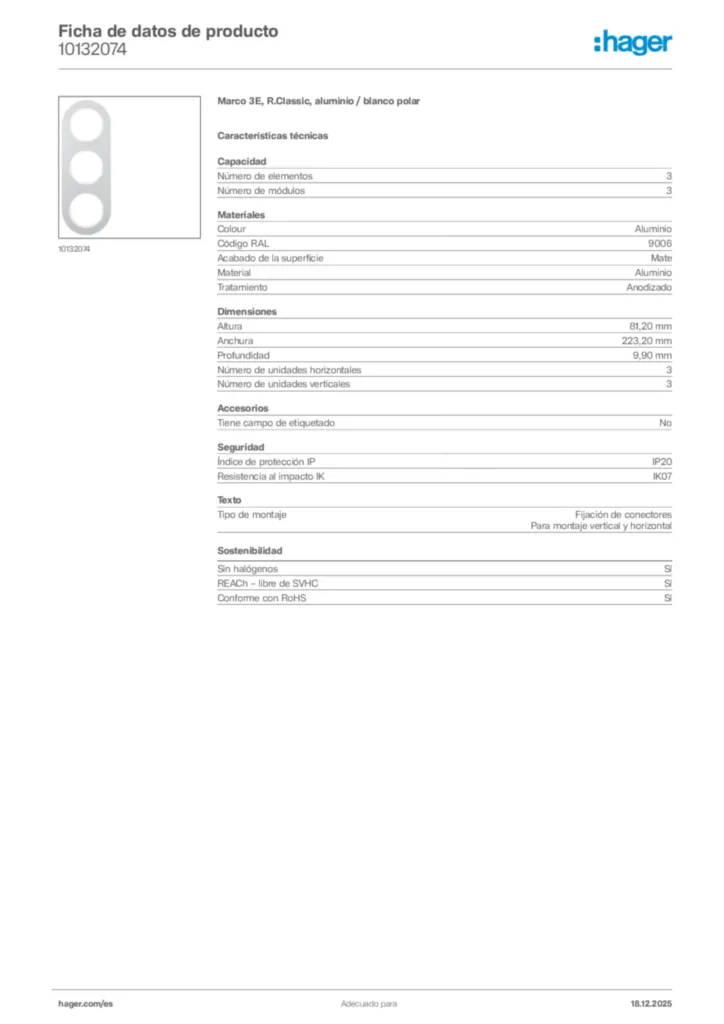 Imagen Hager Ficha de datos de producto 10132074 | Hager España
