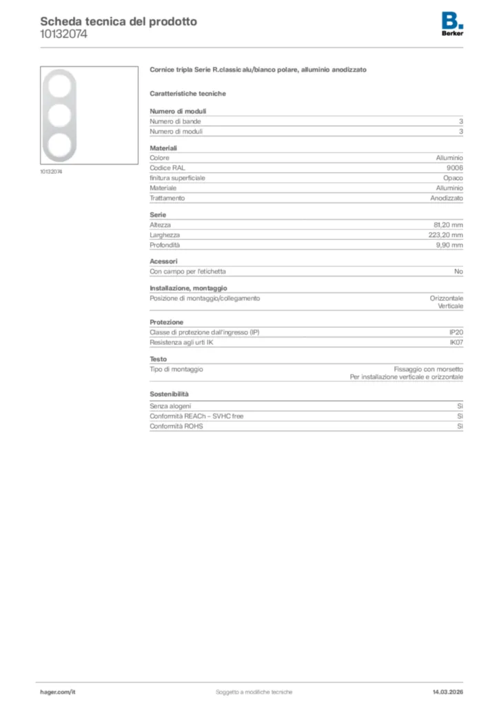 Immagine Berker Scheda tecnica del prodotto 10132074 | Hager Italia