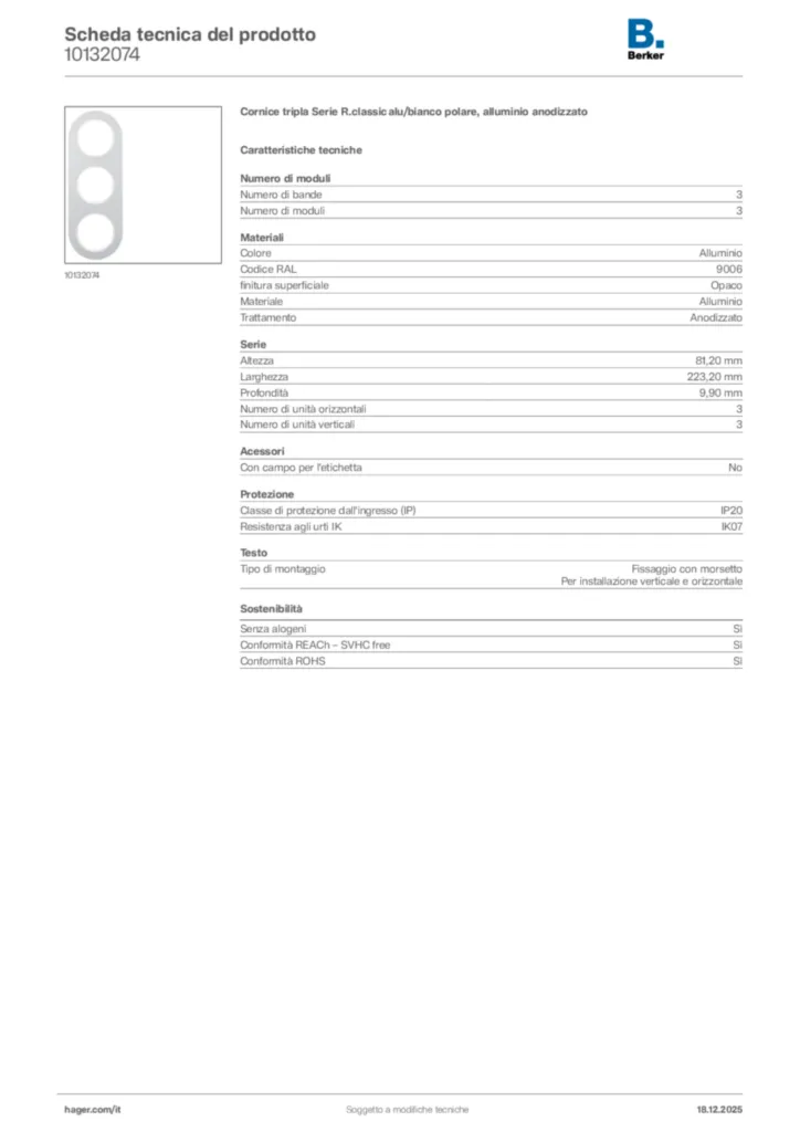 Immagine Berker Scheda tecnica del prodotto 10132074 | Hager Italia
