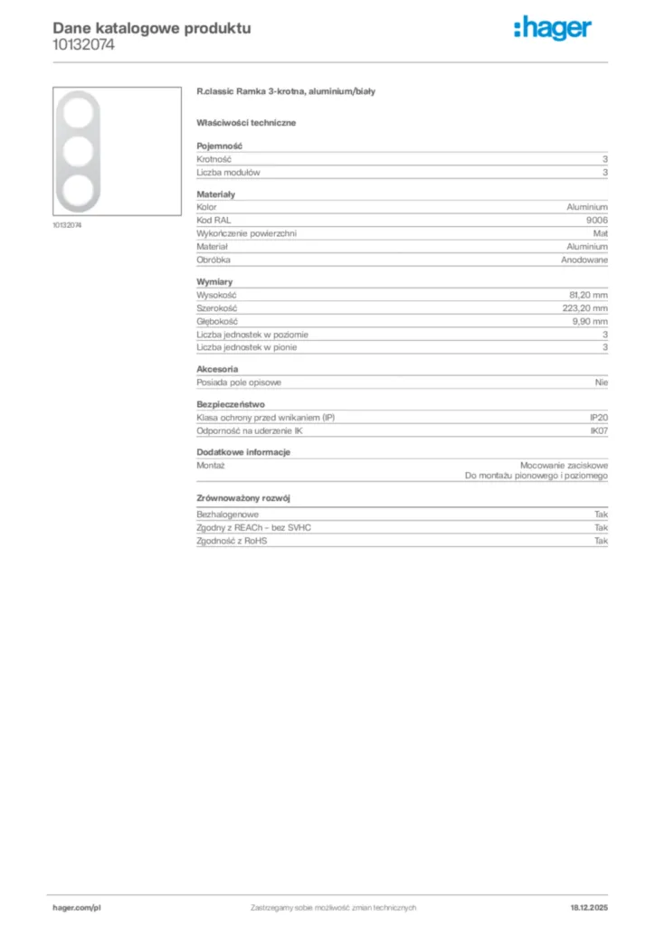 Zdjęcie Hager Karta katalogowa 10132074 | Hager Polska