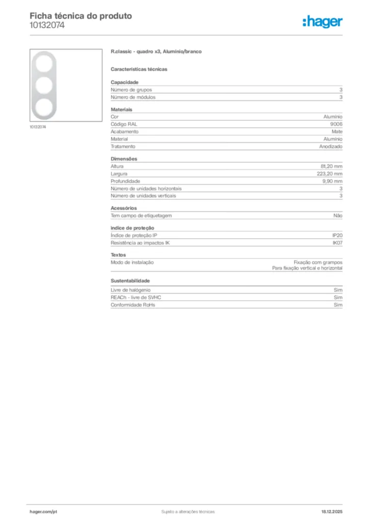 Imagem Hager Ficha técnica do produto 10132074 | Hager Portugal