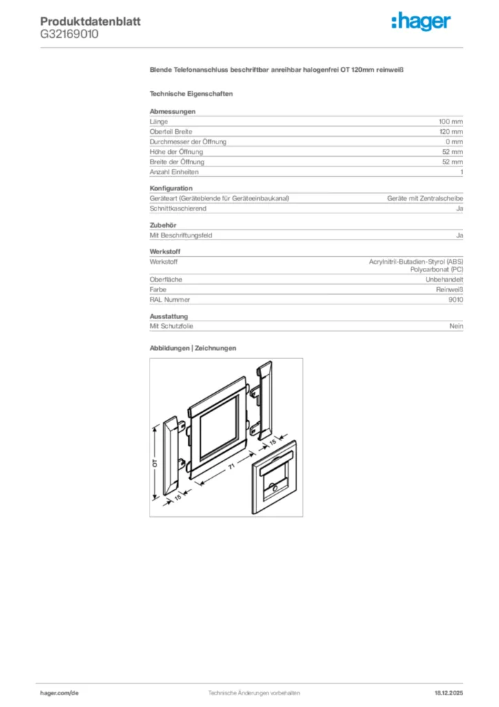 Bild Hager Produktdatenblatt G32169010 | Hager Deutschland