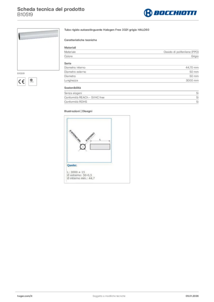 Immagine Bocchiotti Scheda tecnica del prodotto B10519 | Hager Italia