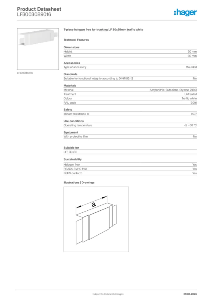Image Hager Product data sheet LF3003089016  | Hager Africa