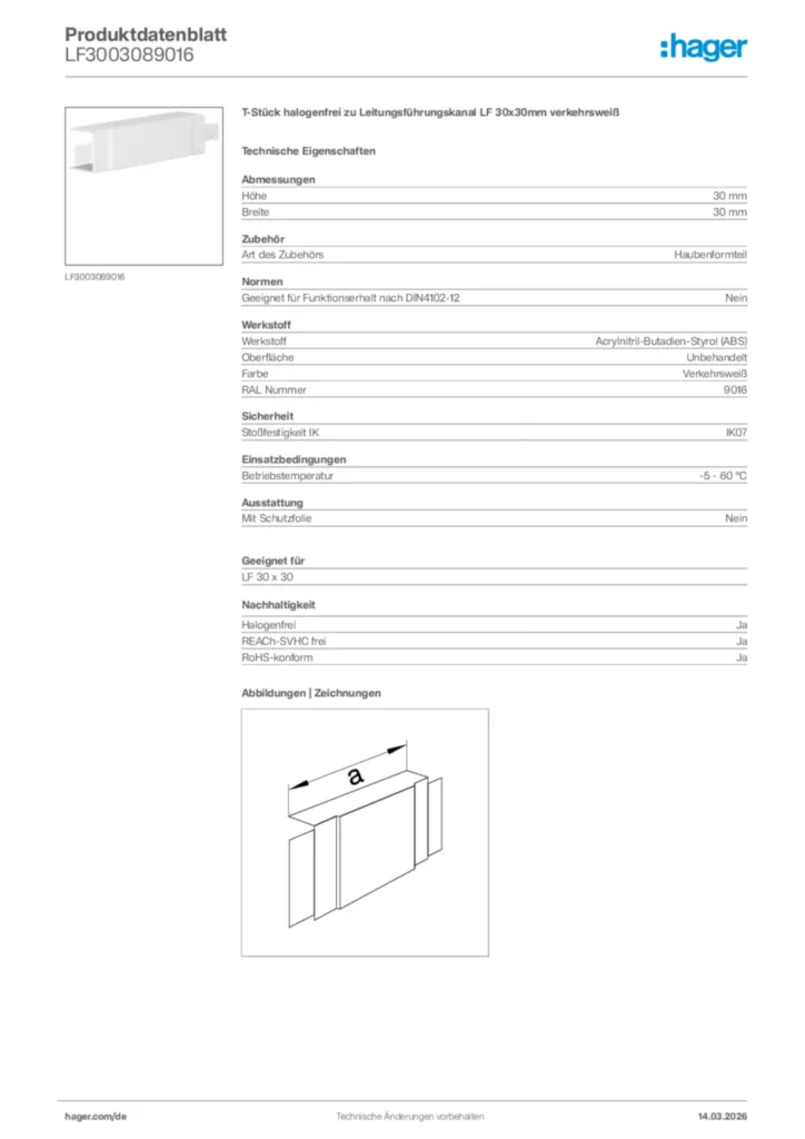 Bild Hager Produktdatenblatt LF3003089016 | Hager Deutschland