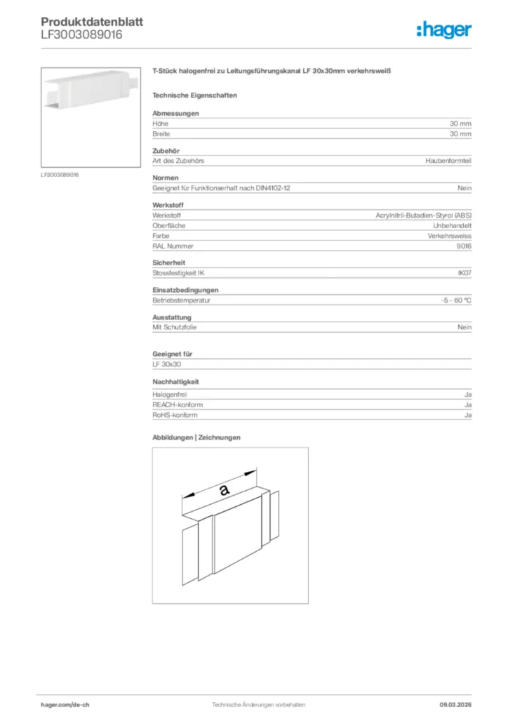Bild Hager Produktdatenblatt LF3003089016 | Hager Schweiz