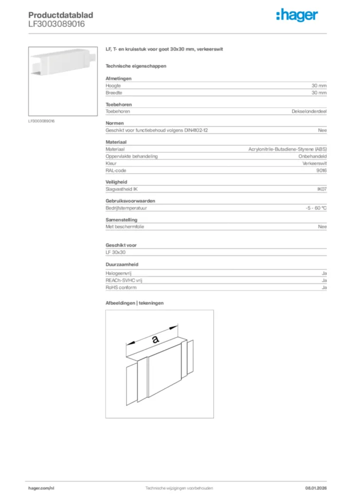 Afbeelding Hager Productdatablad LF3003089016 | Hager Nederland