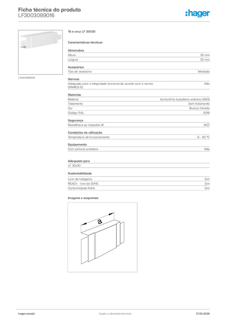 Imagem Hager Ficha técnica do produto LF3003089016 | Hager Portugal