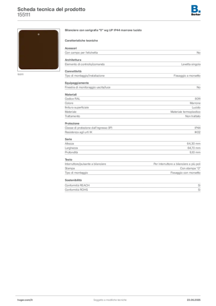 Immagine Berker Scheda tecnica del prodotto 155111 | Hager Italia