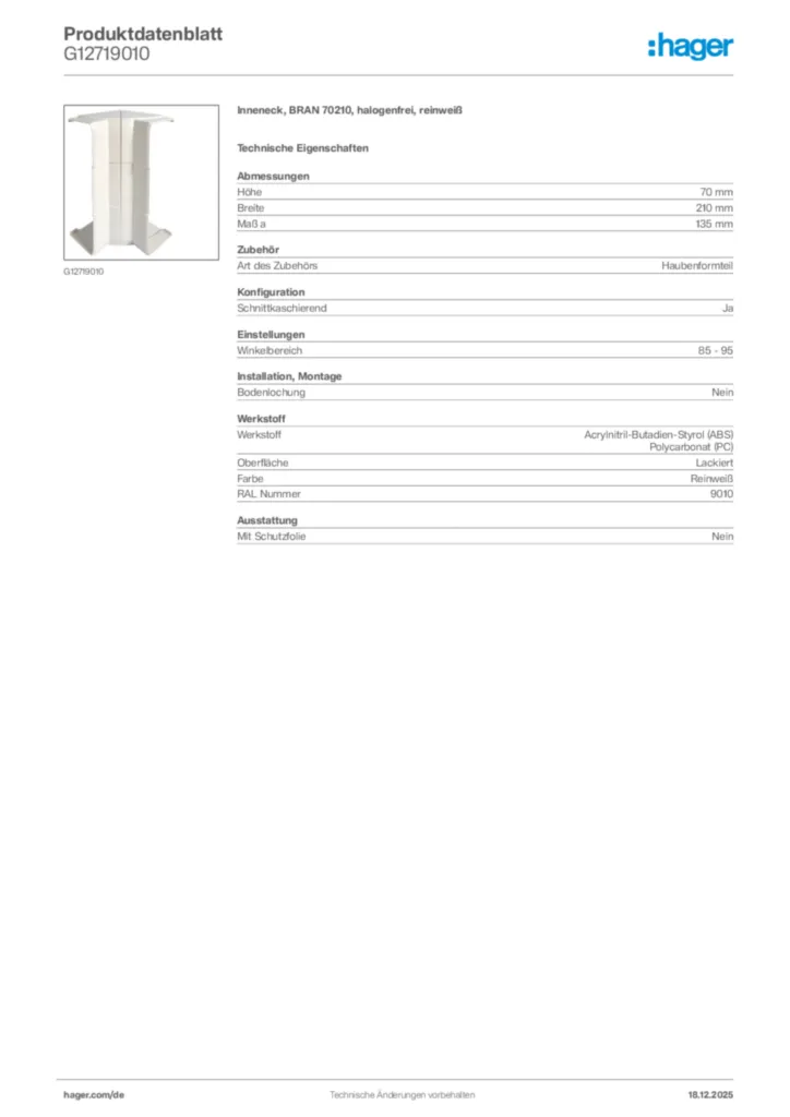Bild Hager Produktdatenblatt G12719010 | Hager Deutschland