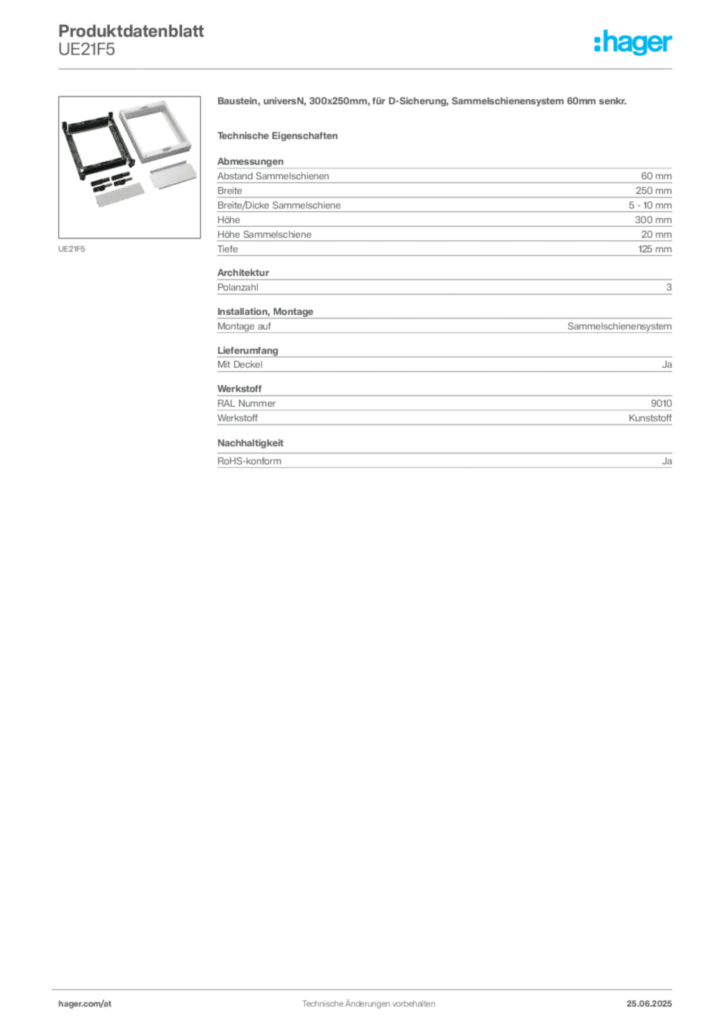 Bild Hager Produktdatenblatt UE21F5 | Hager Deutschland