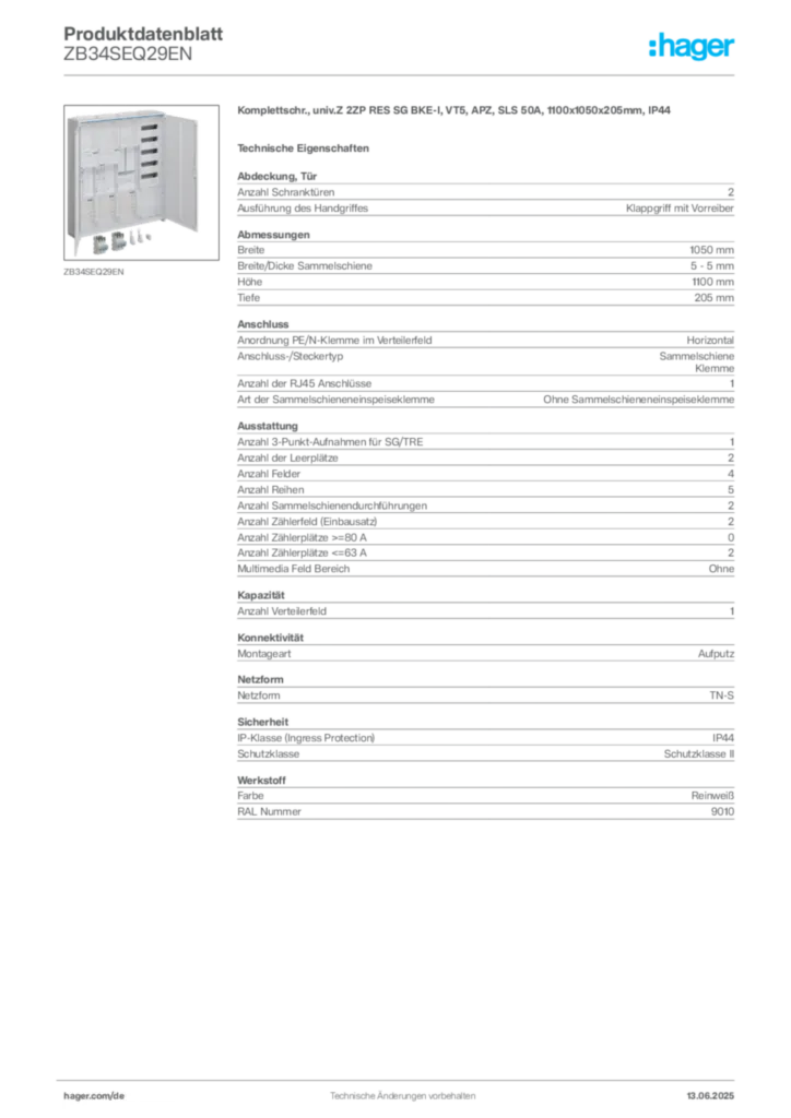 Bild Hager Produktdatenblatt ZB34SEQ29EN | Hager Deutschland
