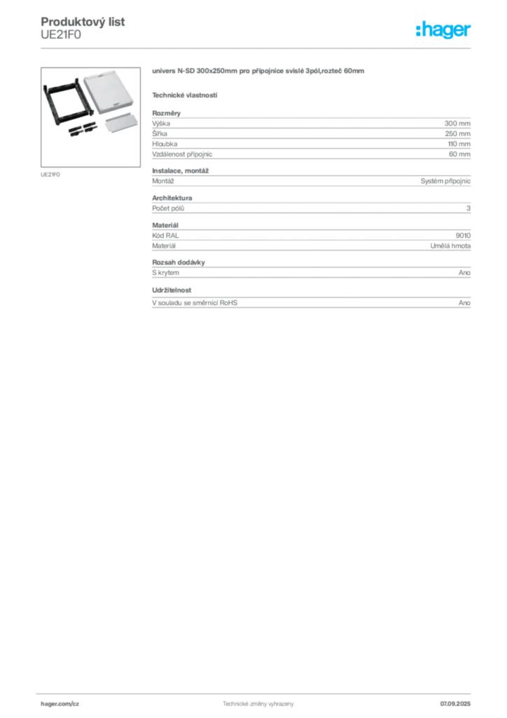 Obrázek Hager Produktový list UE21F0 | Hager