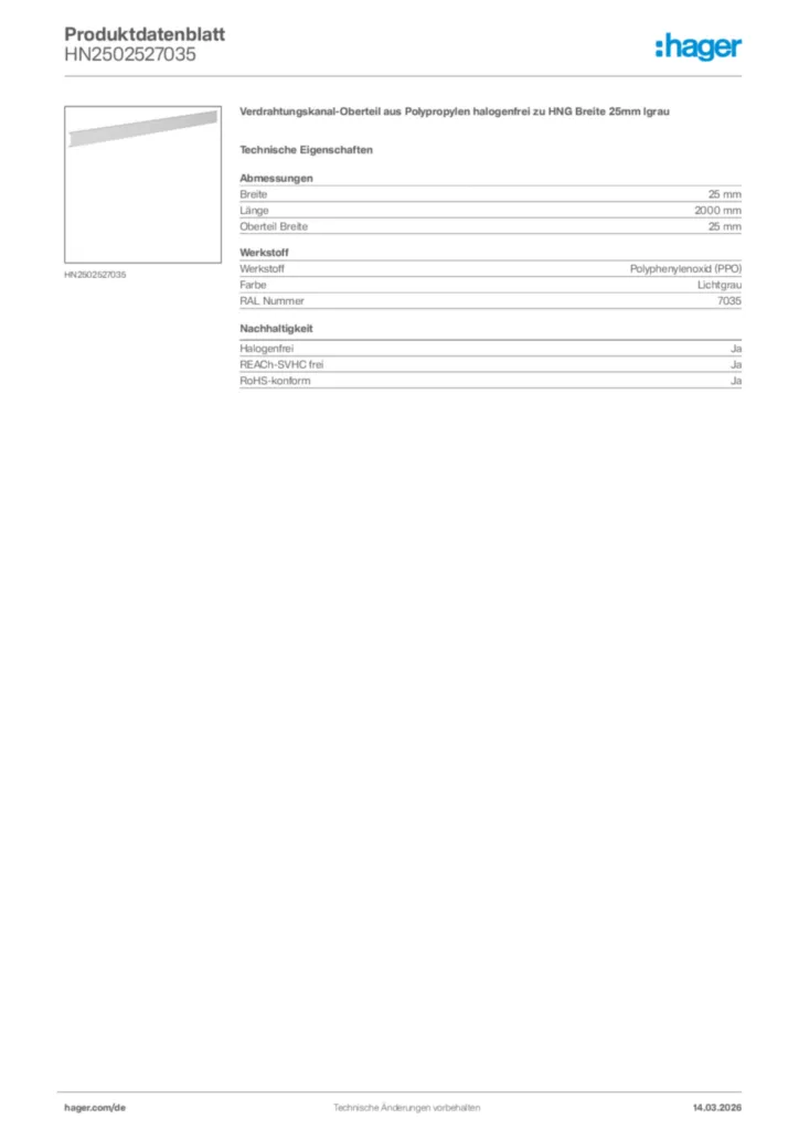 Bild Hager Produktdatenblatt HN2502527035 | Hager Deutschland