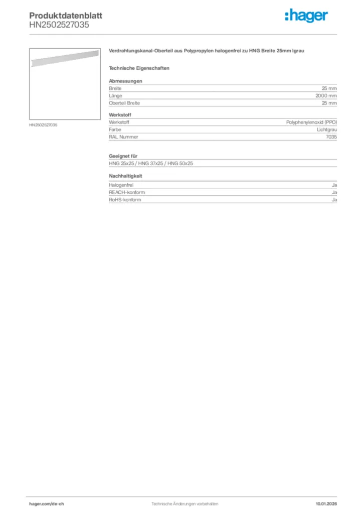 Bild Hager Produktdatenblatt HN2502527035 | Hager Schweiz