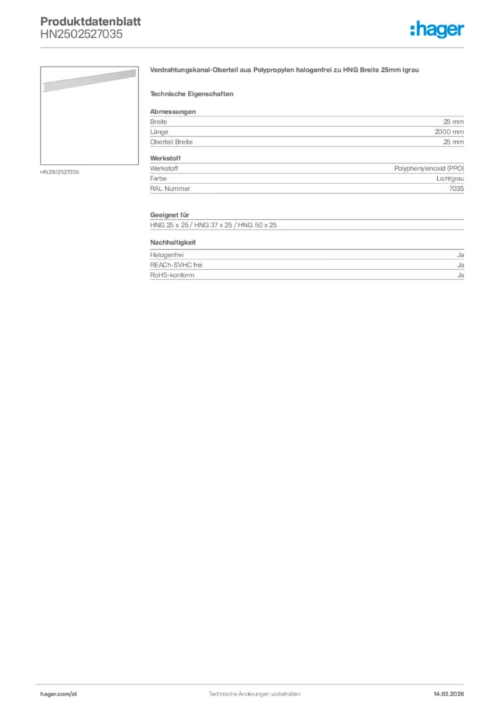 Bild Hager Produktdatenblatt HN2502527035 | Hager Deutschland