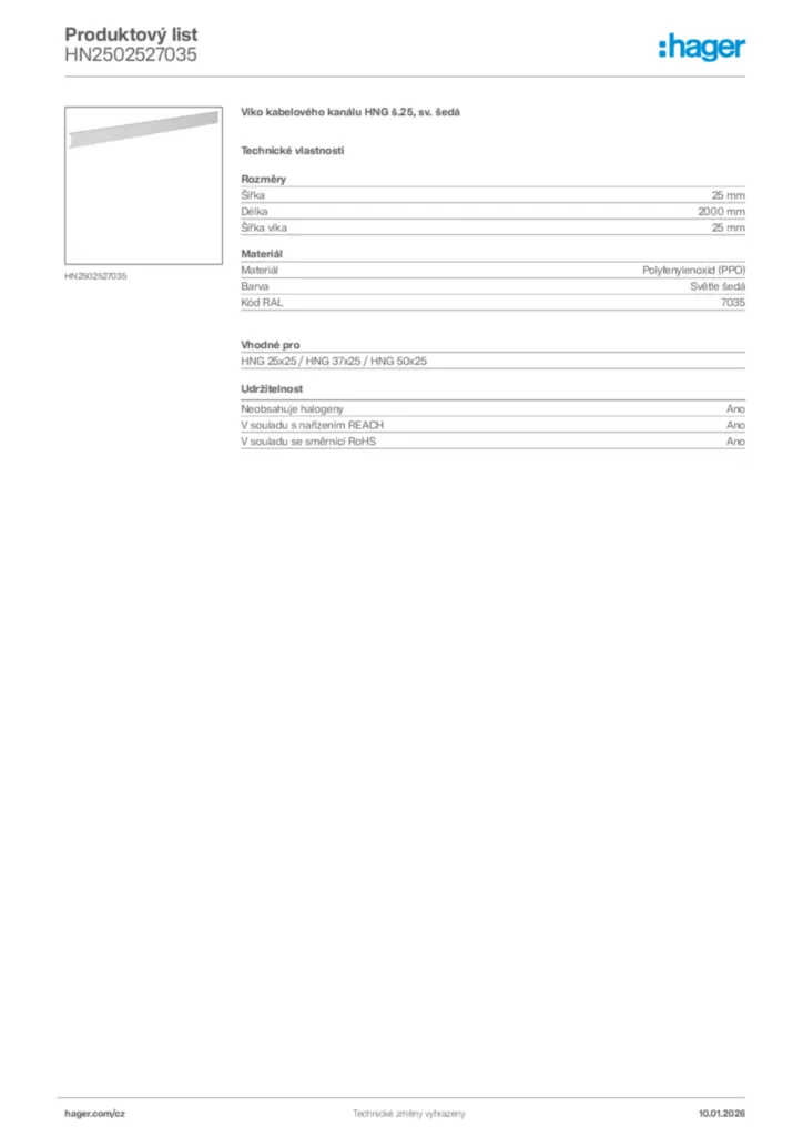 Obrázek Hager Product data sheet HN2502527035 | Hager