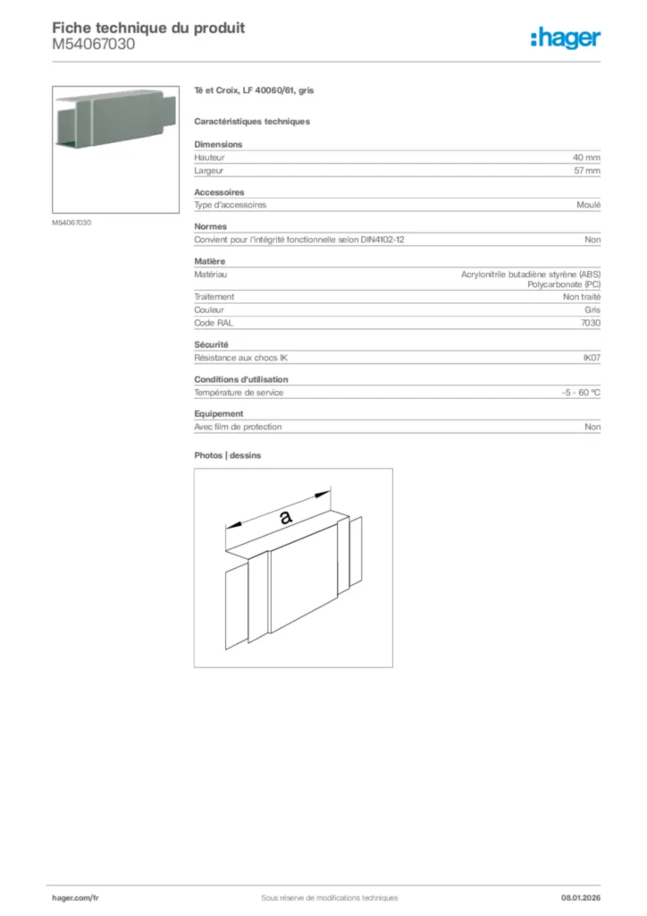 Image Hager Fiche technique du produit M54067030 | Hager France