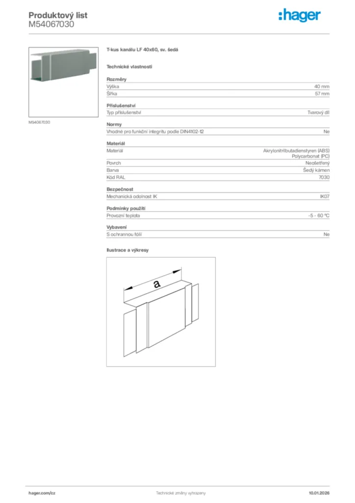 Obrázek Hager Product data sheet M54067030 | Hager