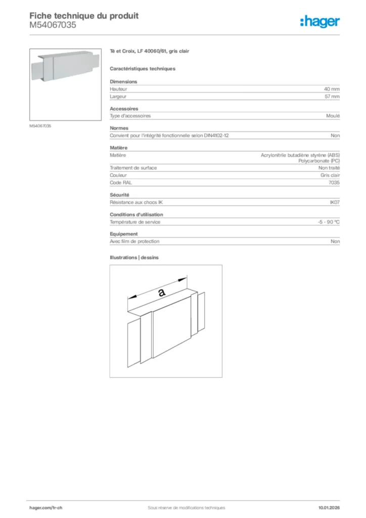 Image Hager Fiche technique du produit M54067035 | Hager Suisse