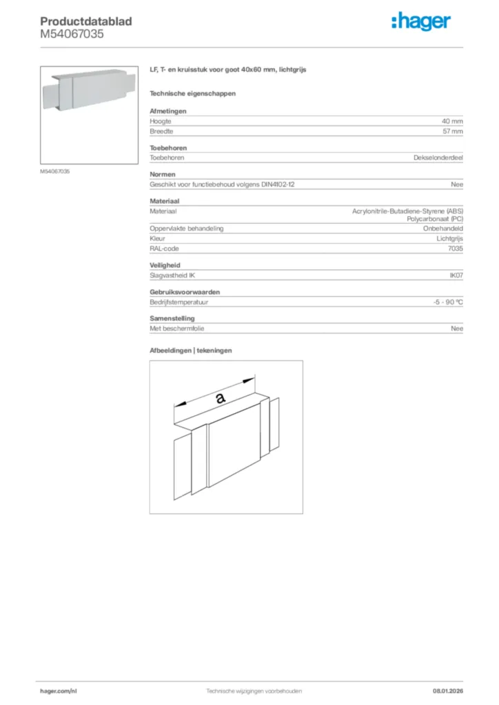 Afbeelding Hager Productdatablad M54067035 | Hager Nederland