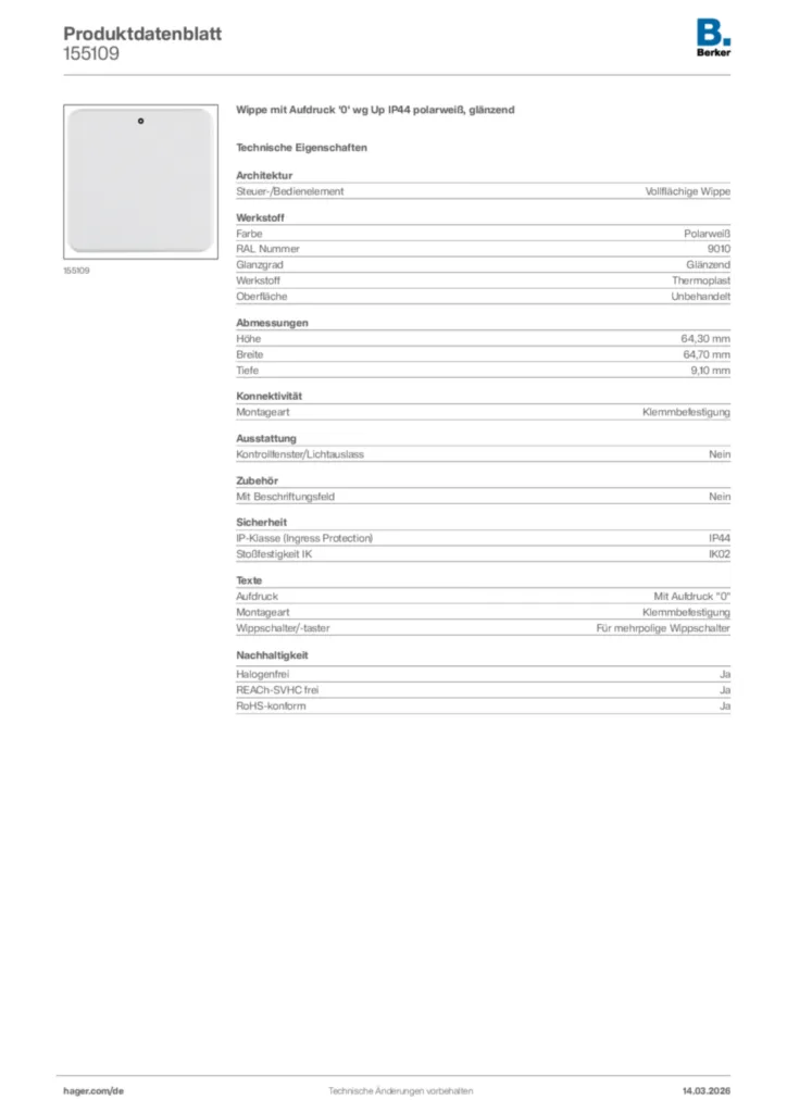 Bild Berker Produktdatenblatt 155109 | Hager Deutschland