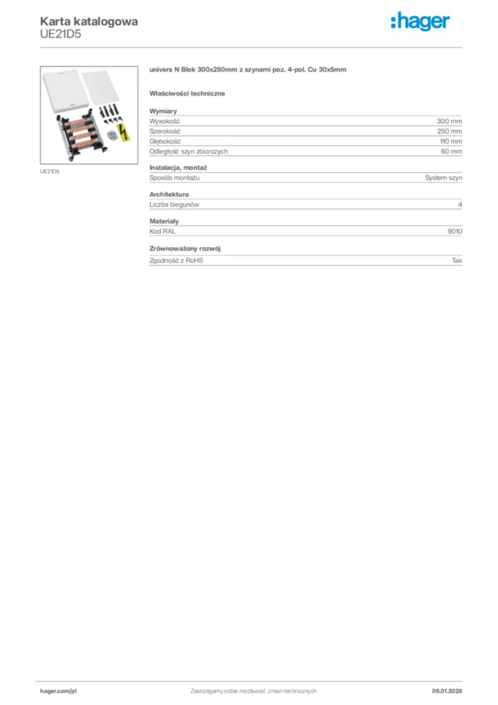 Zdjęcie Hager Karta katalogowa UE21D5 | Hager Polska