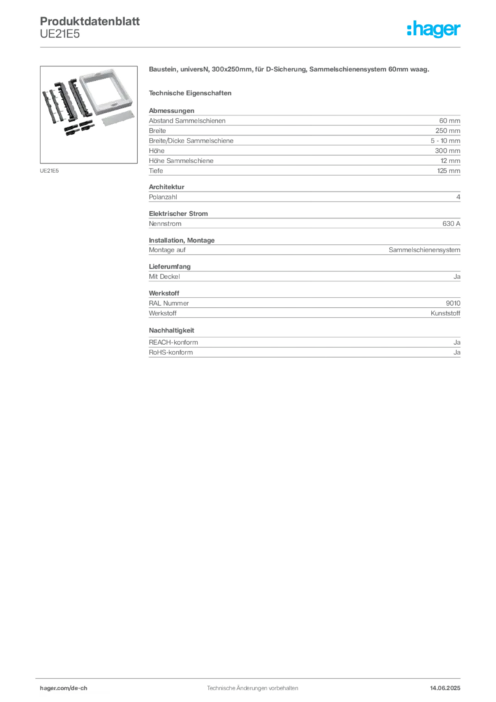 Bild Hager Produktdatenblatt UE21E5 | Hager Schweiz