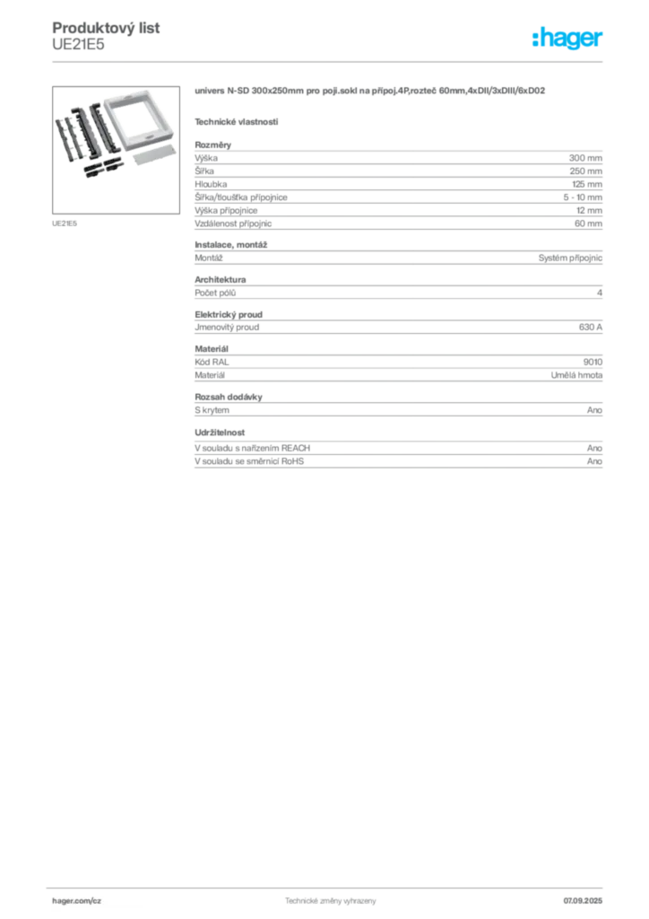 Obrázek Hager Produktový list UE21E5 | Hager