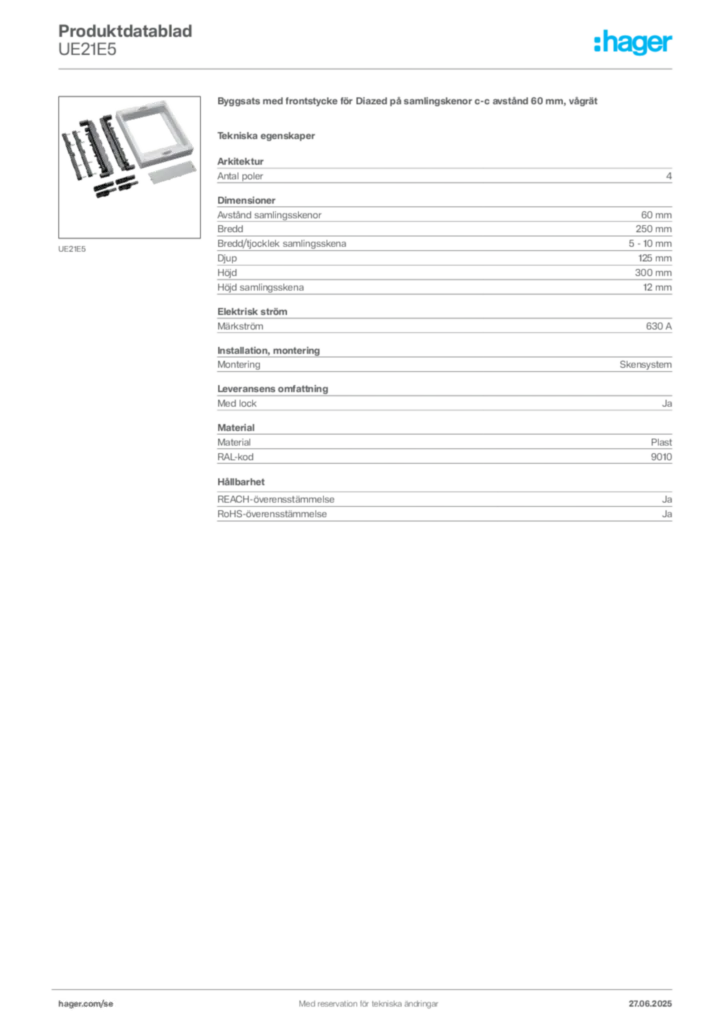 Bild Hager Produktdatablad UE21E5 | Hager Sverige