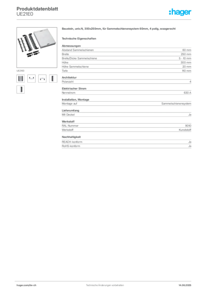 Bild Hager Produktdatenblatt UE21E0 | Hager Schweiz
