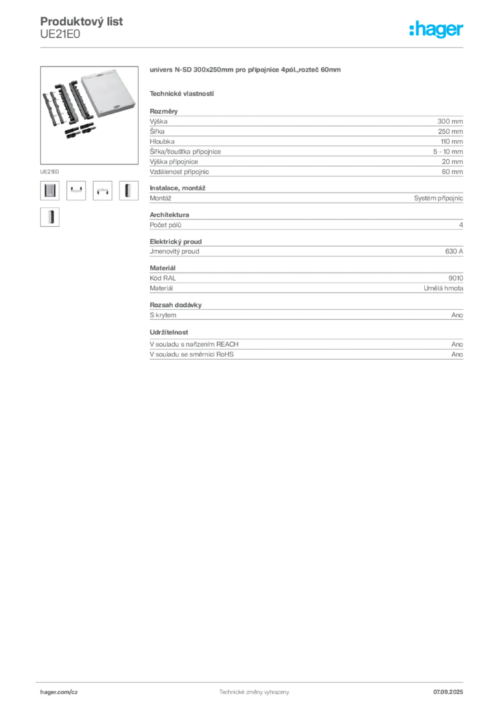 Obrázek Hager Produktový list UE21E0 | Hager