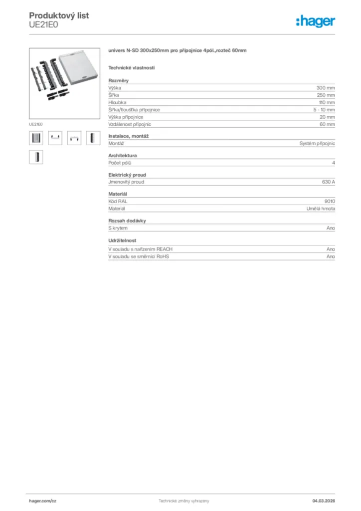 Obrázek Hager Product data sheet UE21E0 | Hager
