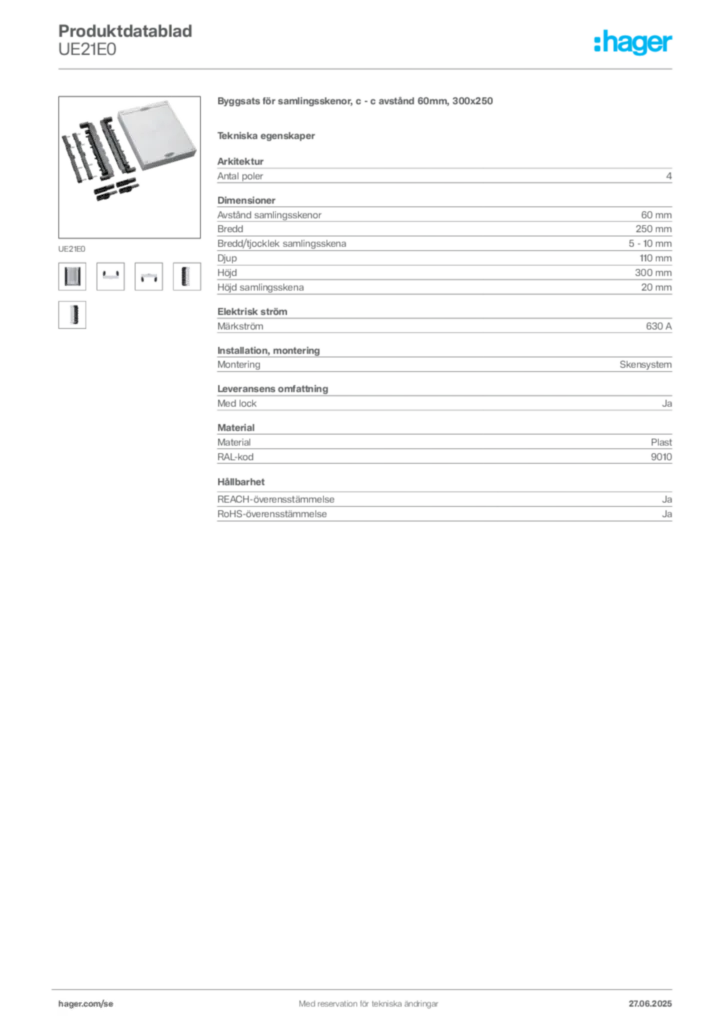 Bild Hager Produktdatablad UE21E0 | Hager Sverige