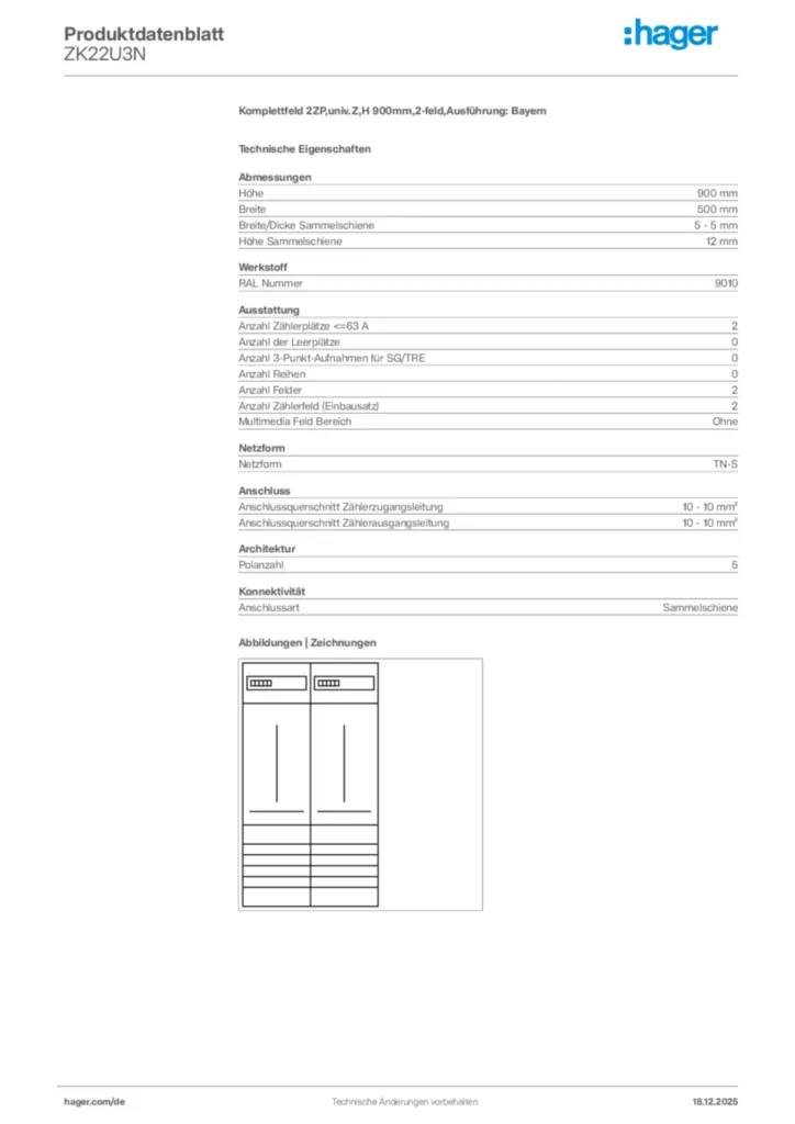 Bild Hager Produktdatenblatt ZK22U3N | Hager Deutschland