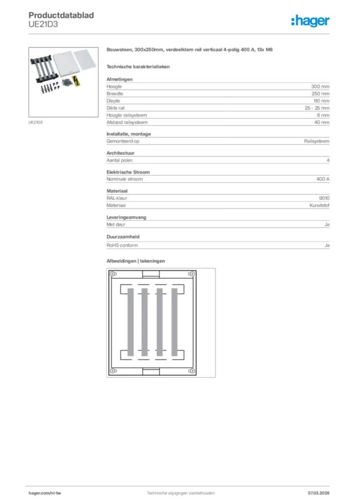 Afbeelding Hager Productdatablad UE21D3 | Hager Belgium