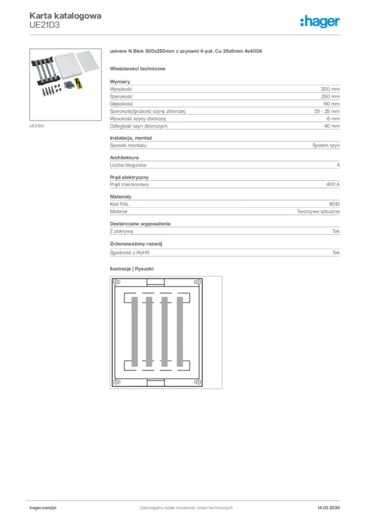 Zdjęcie Hager Karta katalogowa UE21D3 | Hager Polska