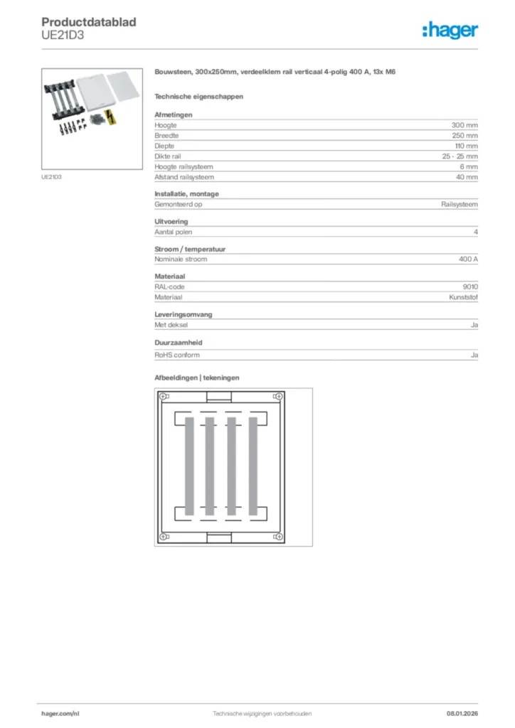 Afbeelding Hager Productdatablad UE21D3 | Hager Nederland