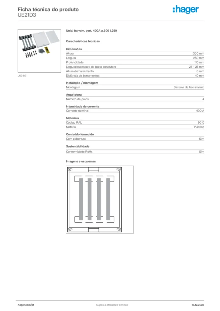 Imagem Hager Ficha técnica do produto UE21D3 | Hager Portugal