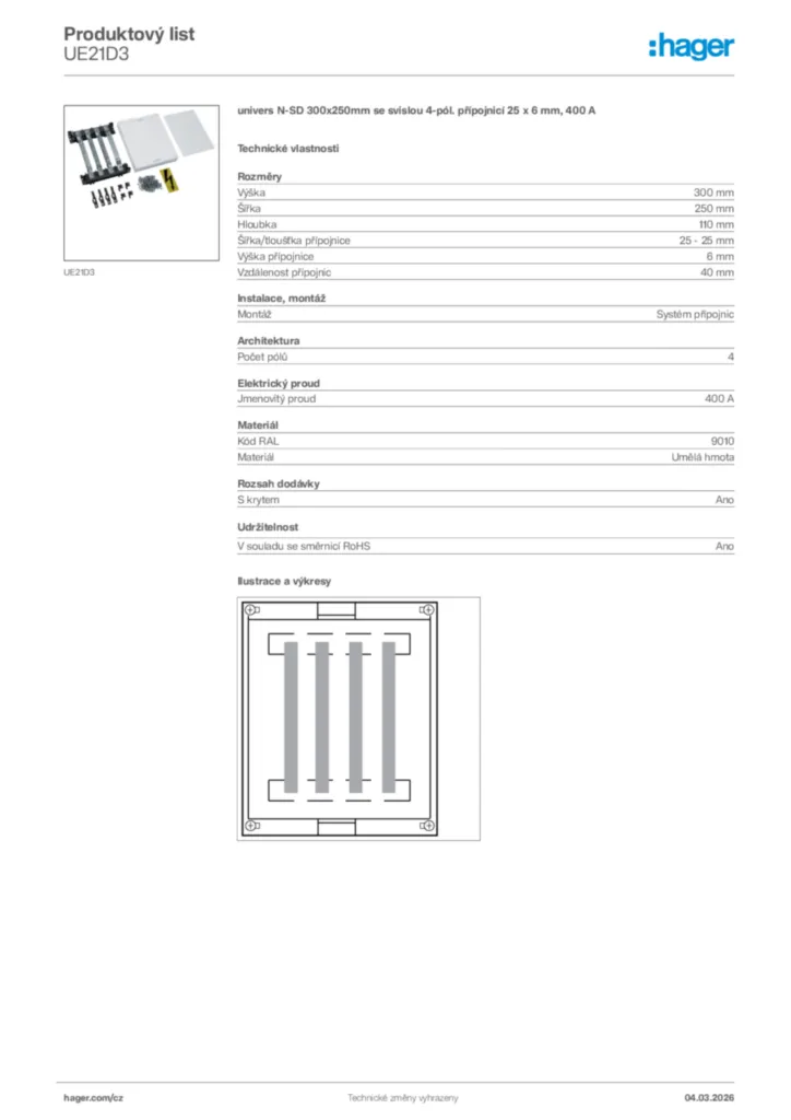 Obrázek Hager Product data sheet UE21D3 | Hager