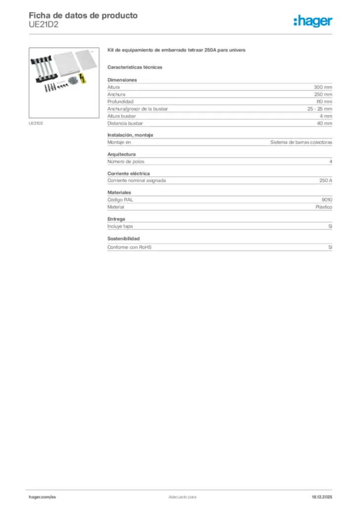 Imagen Hager Ficha de datos de producto UE21D2 | Hager España