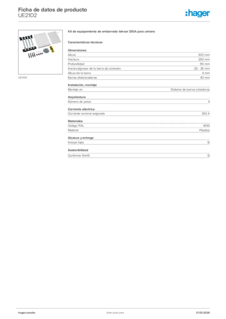 Imagen Hager Ficha de datos de producto UE21D2 | Hager España