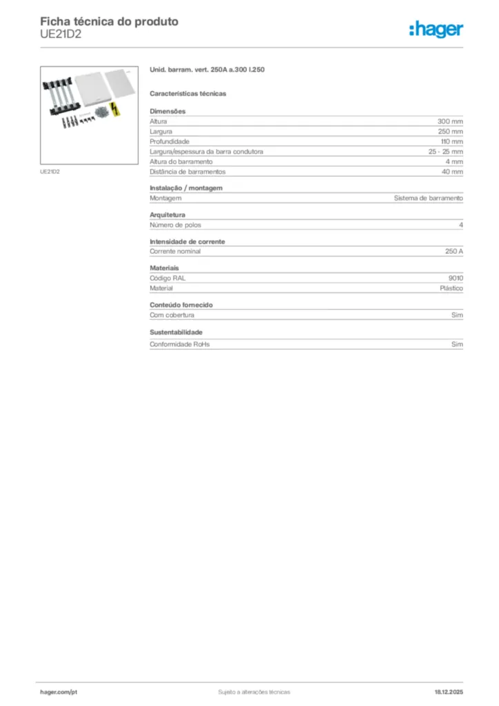 Imagem Hager Ficha técnica do produto UE21D2 | Hager Portugal