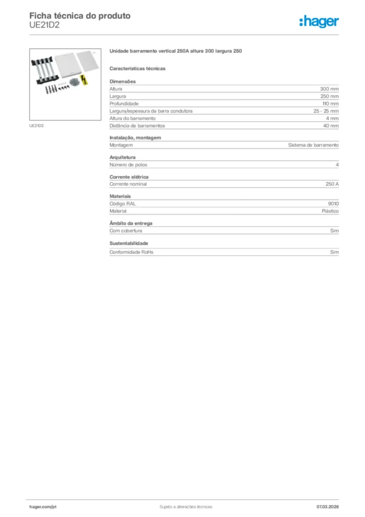 Imagem Hager Ficha técnica do produto UE21D2 | Hager Portugal