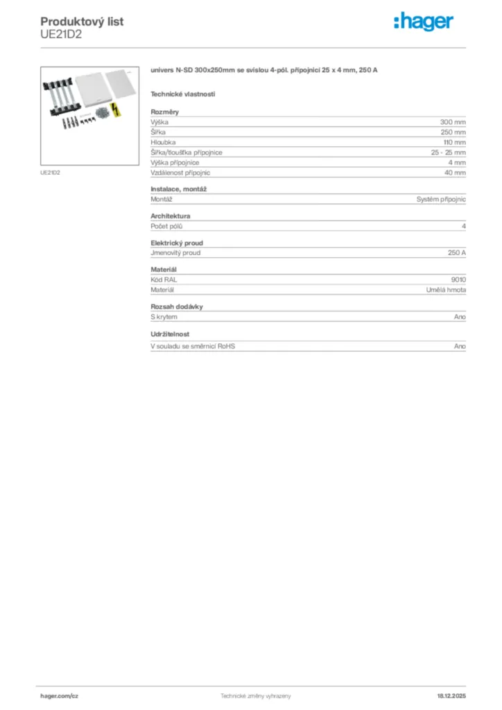 Obrázek Hager Produktový list UE21D2 | Hager