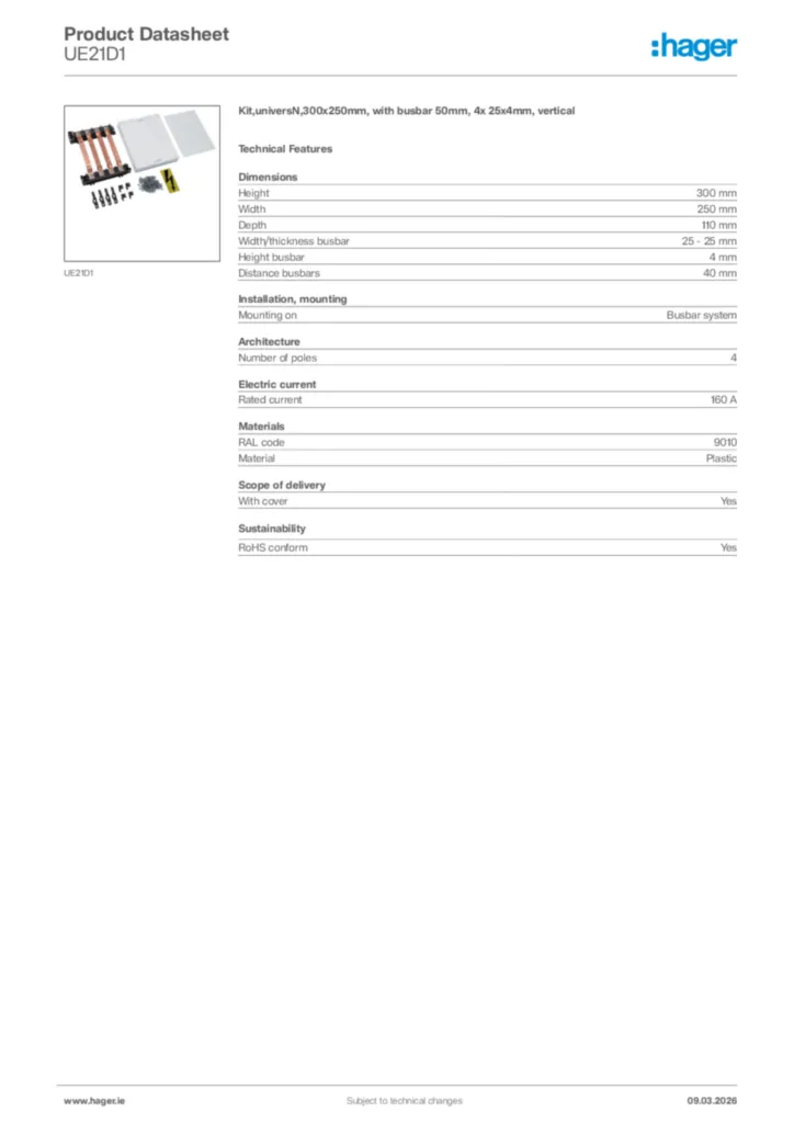 Image Hager Product data sheet UE21D1  | Hager