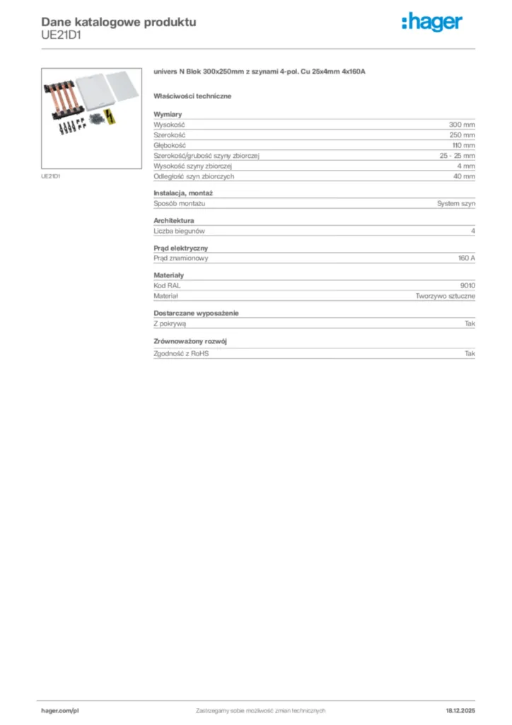 Zdjęcie Hager Karta katalogowa UE21D1 | Hager Polska