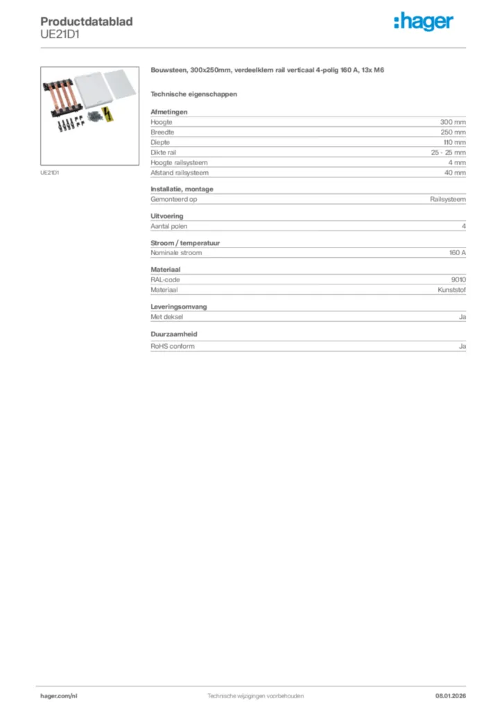 Afbeelding Hager Productdatablad UE21D1 | Hager Nederland