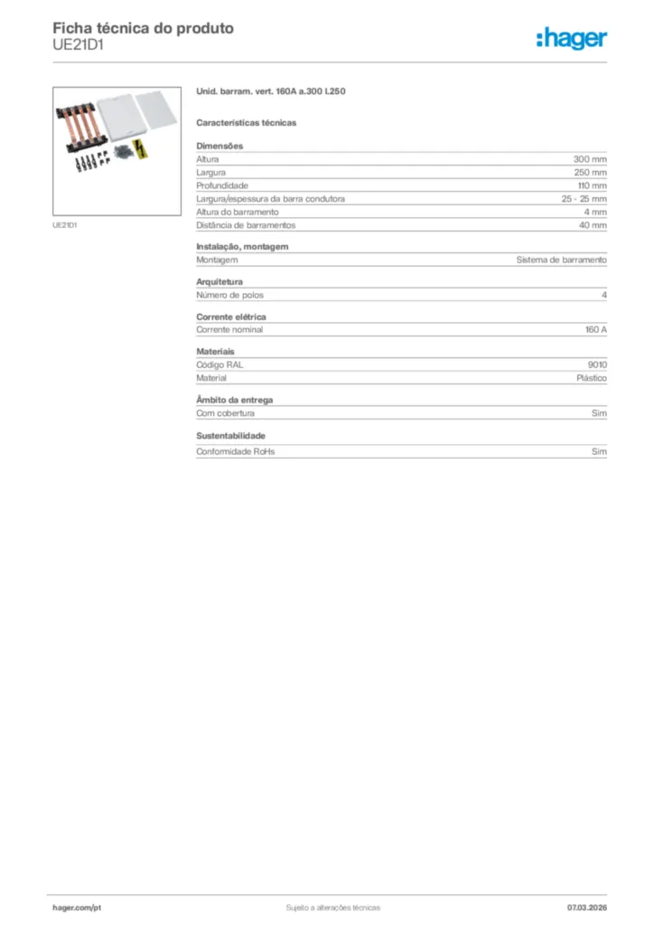 Imagem Hager Ficha técnica do produto UE21D1 | Hager Portugal