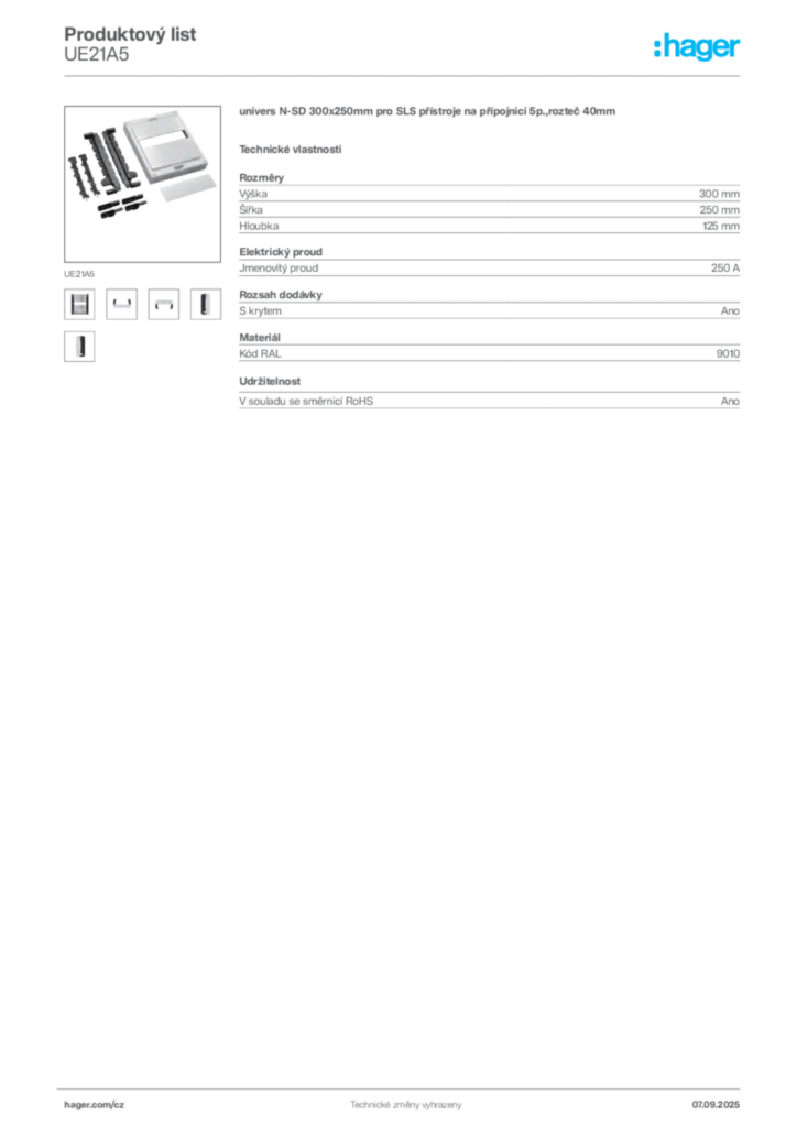Obrázek Hager Produktový list UE21A5 | Hager